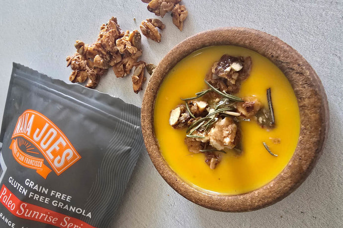 Roasted Butternut Squash Soup Topped with Nana Joes Granola