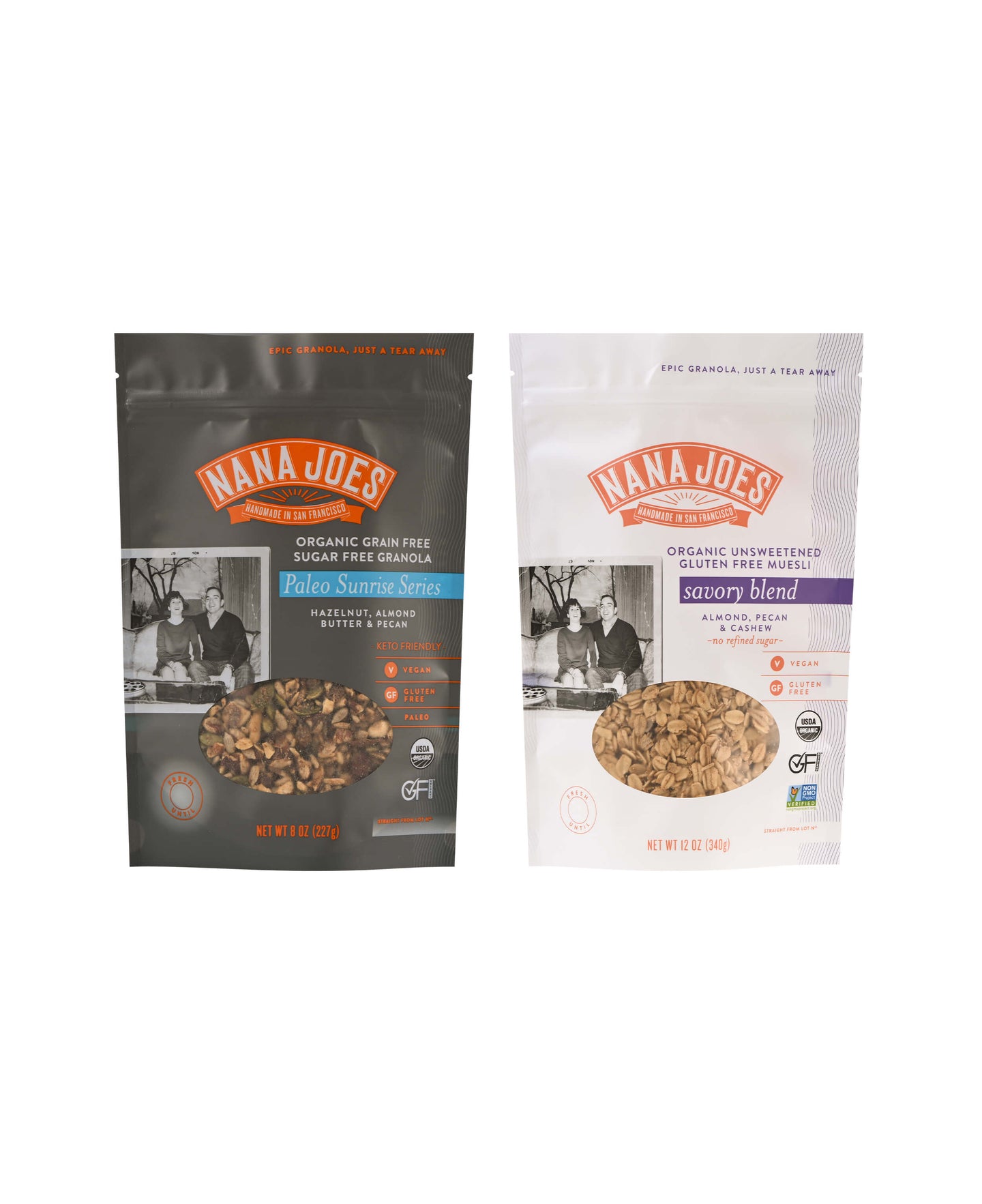 Two packages of Zero Sugar Nana Joes Granola Blends