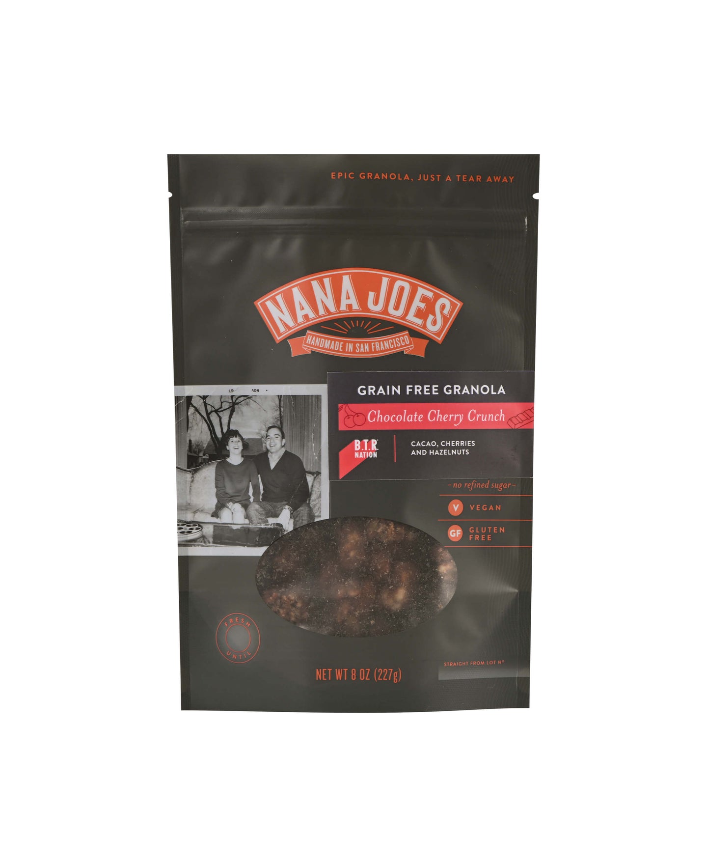 Nana Joes grain-free Chocolate Cherry Crunch granola package front on a white background