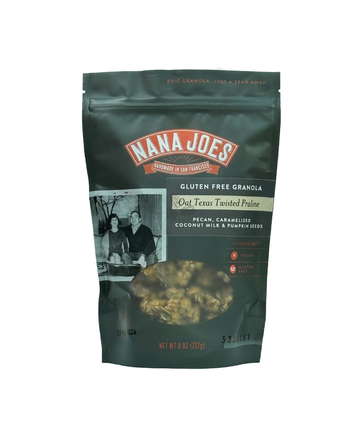 Oat Texas Twisted Praline Gluten Free Granola, Nana Joes Granola, front of bag on white background