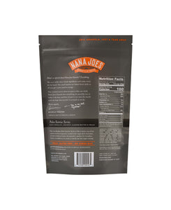 Paleo Sunrise Series, Dark Chocolate, Coconut, Almond Butter and Pecan. Back of bag on a white background.