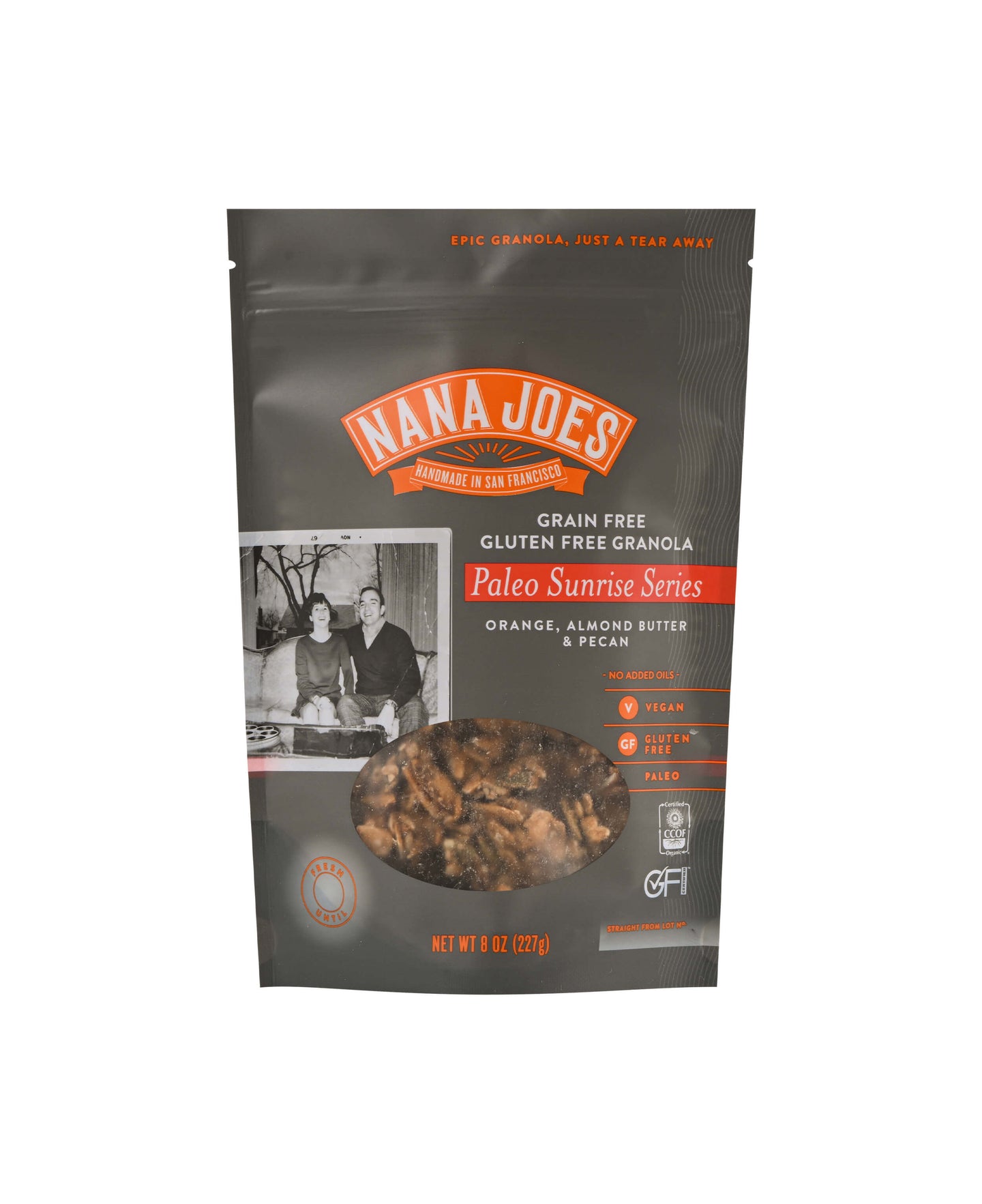 Nana Joes Granola Paleo Sunrise Orange granola blend front of package on a white background