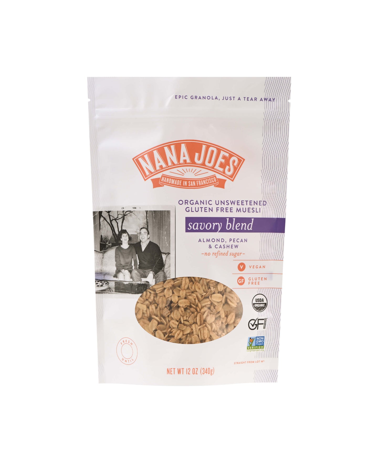 Nana Joes Granola Organic Savory Muesli Blend, front of bag