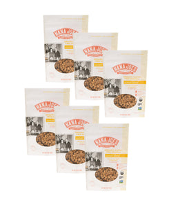 Six packages of Nana Joes Granola on a white background