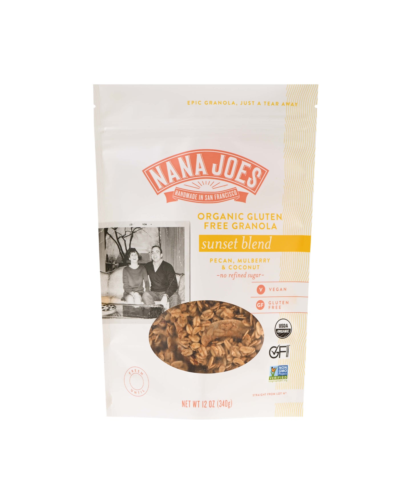 Nana Joes Gluten Free Granola Sunset Blend packaging on a white background