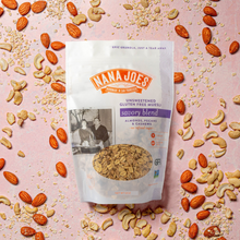 Load image into Gallery viewer, Organic Unsweetened Gluten Free Muesli Savory Blend with Almonds, Pecans and Cashew lifestyle on pink background, certified gluten free
